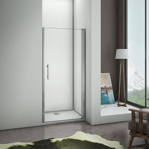 Porte de douche pivotante 90cm en 6mm verre anticalcaire Installation en niche Hauteur 187cm, profilé en chromé