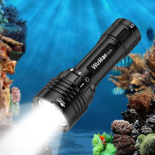 Wurkkos DL30 Lampe de Plongée, Torche de Plongée Rechargeable 3600 Lumens avec 3 × LED LH351D 5000K, Éclairage de Plongée Sous-Marine 100M, Lampe Étanche IPX8, Équipement de Plongée Sous-Marine
