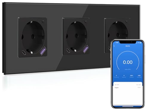 BSEED Wlan Schuko Steckdose mit USB C 20W Schnellladegerät,Smart Steckdose Unterputz mit Strommessung,Arbeit mit Alexa/Google Home,Stromzähler für Mehrfachsteckdose mit Smart Life App,3 Fach Schwarz