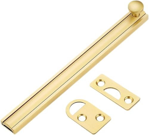 Riegeltürketten, Türkettenschloss, 1 Stück Schieberiegelschloss mit gebürsteter Oberfläche, massiver Messingguss-Schieberiegel for Schränke, Fenster, Zäune, Schiebetürschloss mit 6 Schrauben(Gold,12in