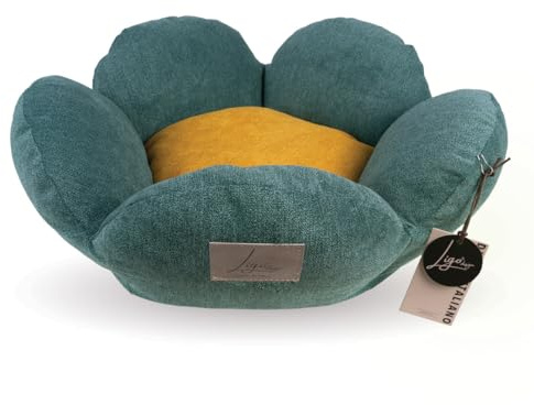 Ligo Fiore - Cuccia per gatti e cani di piccola taglia sfoderabile e lavabile. Cuscino materasso per cani in tessuto. REALIZZATA A MANO IN ITALIA (XS: Ø 60CM x 19 H, GIALLO/VERDE)