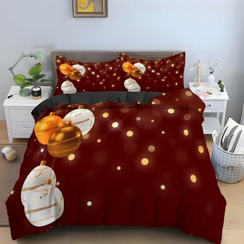 EXSANLIEAY Rot Bettwäsche 200x200 - Farbige Kugeln Wendebettwäsche, Weiche & Atmungsaktiv Microfaser Bettbezug + 2 Kissenbezug 80x80, Angenehme bettwäsche-Sets, 3 Teiligmit Reißverschluss
