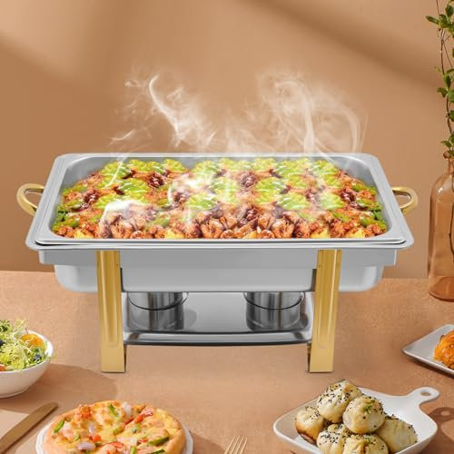 Esyogen 9L Edelstahl Warmhaltebehälter Chafing Dish Speisenwärmer, für Frühstücksbereich im Hotel, Brunch, Catering, Party(63 * 35 * 32 cm)