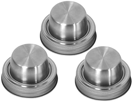 TOPBATHY 3pcs Stainless Steel Cocktail Shaker Jar Lids Replacement Covers with Strainer and Seal for Small Mason Jars Bar Drink Accessories