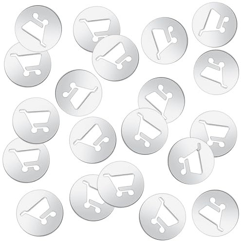 Otuuz 20 Sets Ficha de Compra Carrito de Compra con Chips de Acero Inoxidable Ficha de Carrito de Compras para Hombres Mujeres Carritos de Compra de Supermercado