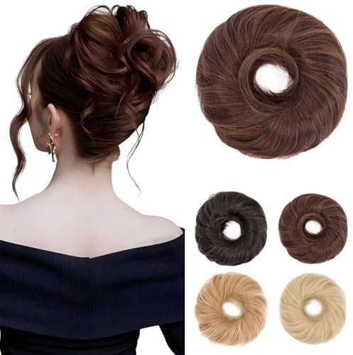 Benehair Chignon Queue de Cheval Extension Chignon Postiche Cheveux Synthétique Postiche Queue de Cheval Élastique Facile Ponytail Extension pour Femme (Brun foncé à partir de châtain clair, 55g)