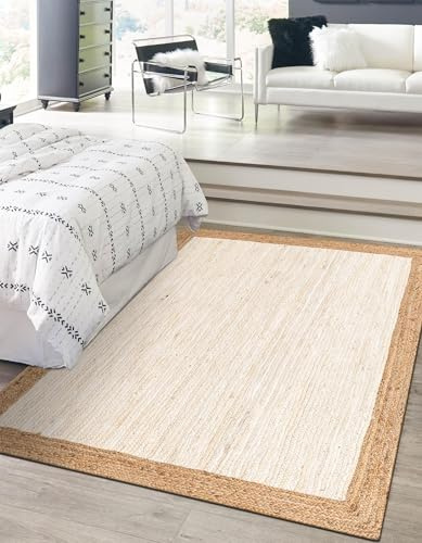 Aizza Trends Tappeto indiano fatto a mano in iuta naturale con interno intrecciato - Tappeto in iuta - Tappeto da pranzo - soggiorno - Dimensioni tappeto - 90 cm x 120 cm