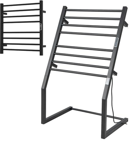 Multigot Heated Towel Rack, Stainless Steel Towel Rail with LED Display | Freestanding & Wall Mounted Towel Warmer Electric Towel Radiator with Built-in Timer, 8 Heating Rods and Overheat Protection