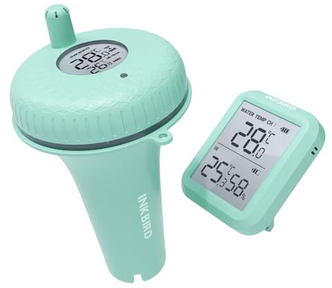 Inkbird IBS-P01R trådlös Flytande Pooltermometer, Vatten temperatur termometer med inomhus monitor för pool, badkar, fiskdammar, simbassänger(grön)