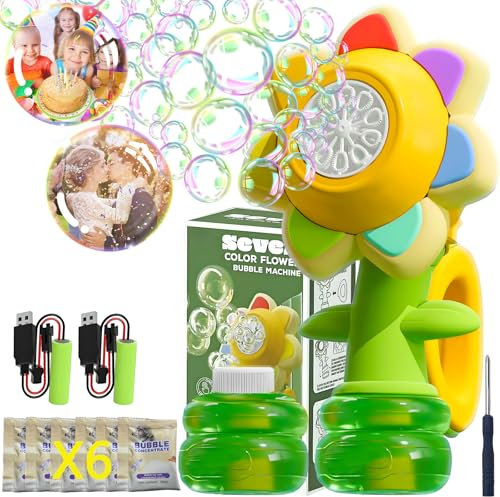 Bubble Machine,Bubble Machine for Kids,Dancing Sunflower Bubble Maker,Rechargeable Automatic Bubble Blower Toys for Boys Girls with Lights,Battery and Bubble Solution for Outdoor/Party/Birthday Gifts