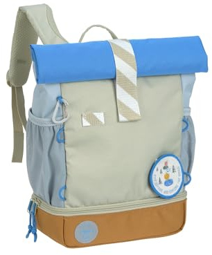 LÄSSIG Sac à Dos pour l'école Maternelle Sac à Dos pour Enfants Rolltop avec Sangle de Poitrine Hydrofuge, 11 litres/Mini Rolltop Backpack Sunny Explorer Green/Blue