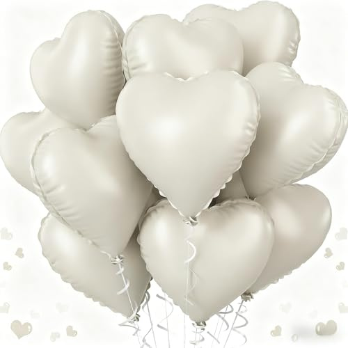 Heart Balloons, Wedding Balloon, Bride Balloon, 12Pcs 18 Inch Pearl White Heart Shaped Foil Balloons for Valentines Engagement Wedding Anniversary Birthday Baby Shower Party Decorations