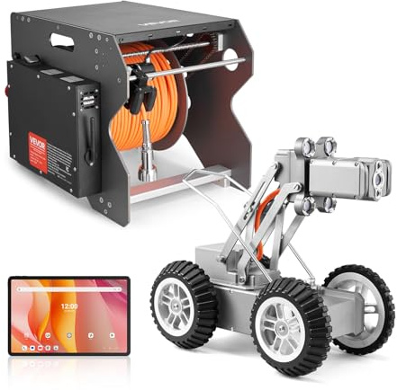 VEVOR Inspektionsroboter, 120 m Lange Rohrleitungserkennungs-Kriechroboter mit 2 MP Front-/Rückkamera & Touchscreen-Tablet, IP68-Rohrkamera mit Beleuchtung & Entfernungszähler für Industrierohre