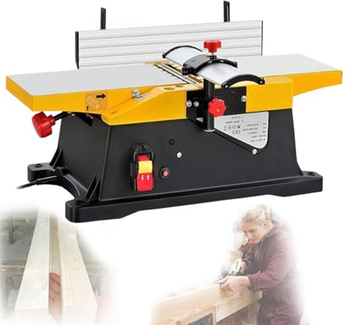 Wood Planer and Jointer, High-Speed 12000R/min, Aluminum Work Tables, 3mm Precision Cutting Depth, 1800W Compact and Portable for Small Workshops