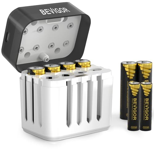 BEVIGOR AA AAA Rechargeable Lithium Batteries 6xAA 3000mWh & 2xAAA 1300mWh, 1.5V High Capacity with Fast Charger, 2000+ Cycles Constant Voltage, Low Self-Discharge for Daily Electronics