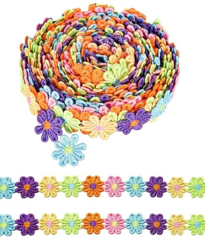 FUGLUS Nastro Di Fiori In Poliestere Passamaneria Decorativa Trim Nastro Fiore Applique Nastri Decorativi Tessuto Per Fascia Per Capelli,Abbigliamento,Matrimonio,Decorazioni Per Feste,5 Yarde