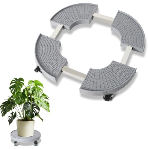 Jaxguom Rullo per piante regolabile, 38-54,5 cm, portata 200 kg, sottopentola rotonda con ruote a 360°, per interni ed esterni (grigio)