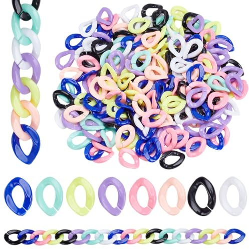 SOFPLATE 240 Stück Acryl Kettenglieder In 8 Farben Bunte Verbindungsringe Undurchsichtig Gedreht Oval Offen Schnell Dick Halskettenketten Taschenriemen Verbindungsring Für Schmuckherstellung Schlüssel