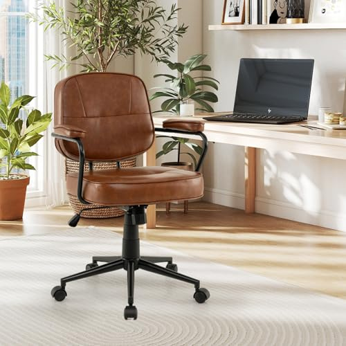GIANTEX Chaise Bureau Pivotante 360°, Chaise Rembourrée en Cuir Synthétique avec Accoudoirs Matelassés, Hauteur Réglable 47-55 CM, Fonction Bascule, Fauteuil avec roulettes pour Étude, Chambre