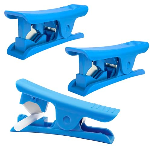 Set of 3 Plastic Pipe Cutter, Plastic Pneumatic Tube Cutter, Hose Slice | Plastic Tubing Trim Tool for PVC Pu Tubing, Trunking, Plumbing Tool, Pipe and Hose Cutting, Bicycle Cables (Blue)