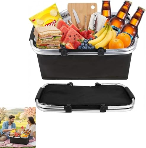 Shoppingkorg, shoppingkorg, vikbar, bärkorg, kylbox bärbar med vadderade handtag, termisk som picknickkorg, för resor, shopping, picknick, 1 st, 30 liter (svart)