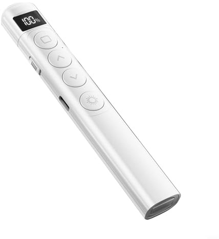 BildeeMait Presentation Clicker Wireless Remote for PowerPoint Slides, Digital Battery Indicator, 100m Control Distance, USB Pointer for Business and Teaching, 180mAh, Black(White)