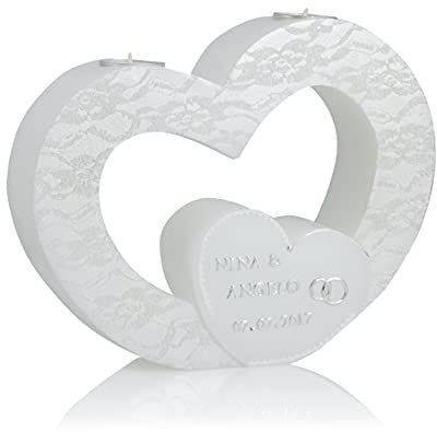 Wiedemann Hochzeitskerze Doppelherz mit Spitzenmusteroptik Teelichteinsatz 205/245mm (Silber)