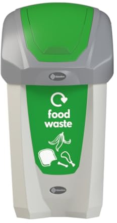 Glasdon Nexus 30 Food Waste Bin Office Kitchen Food Recycling Bins With Lid | 30 Litre Slim Indoor Recycling Container with Green Food Recycle Sticker, Sack Retention System, 5 Year Manufacturer Warranty