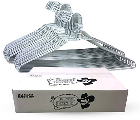 Hanger Honcho Wire Metal Clothes Hangers 50 Pack for Standard Size Shirts, Pants, Skirts, Space Saving, Non Slip,18 Inch 14.5 Gauge Ultra Thin Standard Dry Cleaner Coated Steel (50, White)