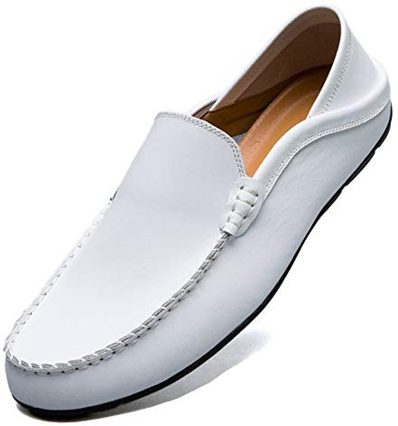 Unitysow Mocasines Hombres Zapatos de Vestir Casuales Holgazanes Slip On Verano Plano Cuero Zapatos de Conducción Zapatillas Blanco 40EU