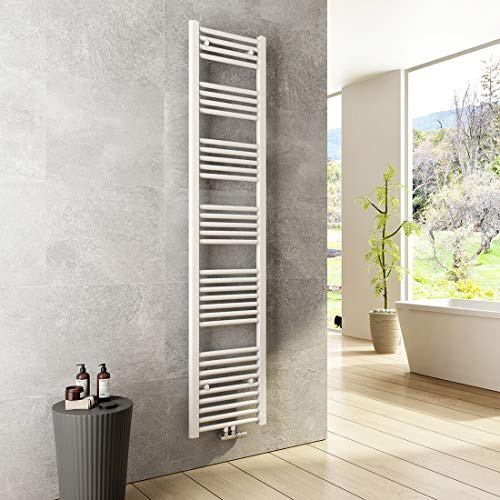 Heilmetz Bad Heizkörper 400 x 1800 mm Handtuchtrockner Weiß Bad-Heizkörper Handtuchheizkörper Mittelanschluss Heizung 618 Watt Leistung Handtuchwärmer
