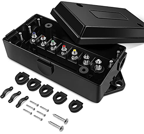 Nilight - 50048R 7 Way Electrical Trailer Junction Box 7 Gang Trailer Wire Connector Junction Box Weatherproof for Rewiring Camper RV Caravans Boat 7 Pole Cable Connection Box,2 Years Warranty