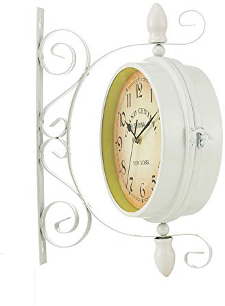 Orologio da Parete Su Due Lati, Numeri Romani Vintage Shabby Chic, Orologio da Muro Stile Vintage Retrò Stazione Ferroviaria, 36X28x8.5CM