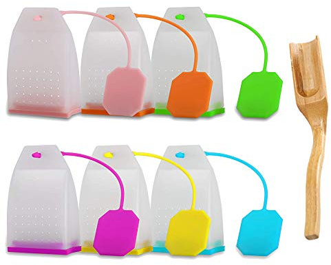 6 Pack Silicone Tea Infuser, Reusable Tea Bags Tea Strainer Filter Tea Steeper Tea Diffuser Tea Holder for Loose Leaf Tea with Spoon