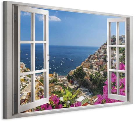 murando - Leinwandbild Positano Italy Landschaft, 90x60 cm, 1-teilig | Hochwertige Leinwand, sofort aufhängbar, ideal fürs Wohn- oder Schlafzimmer, wasserfest und lichtecht, langlebig, stilvoll