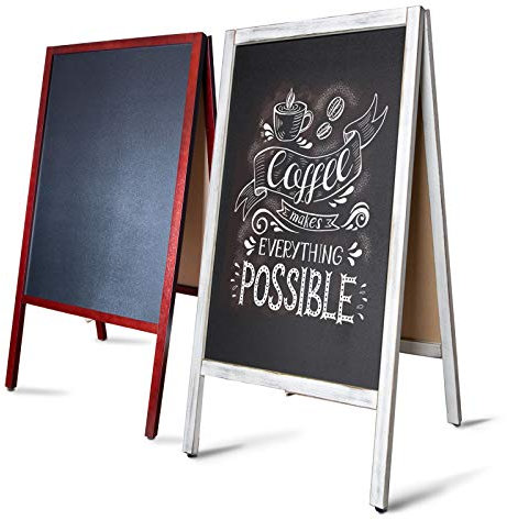 MoB Kundenstopper Outdoor wetterfest Plakatständer, Werbeaufsteller, Werbetafel für Aussen beschreibare Kreidetafel für Gastro doppelseitig mit weißen Holzrahmen 101,5x50,8x5,5 cm