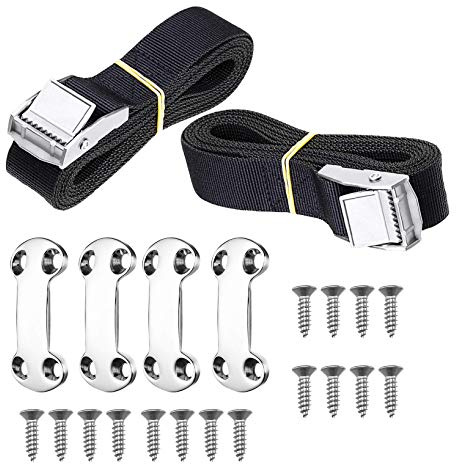 Cooler Tie Down Kit for YETI RTIC Coolers, Universal Cooler Straps with Stainless Steel Deck Plates & Screws, Adjustable Cam Buckle Lashing Straps for Boat, Truck Bed, Trailer, Prevent Sliding