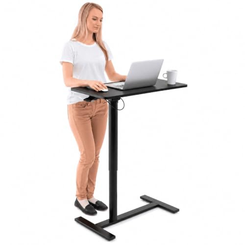 Tatkraft Bliss Mesa Neumática para Ordenador Portátil con Ruedas, Altura Ajustable 74-115 cm Regulación de Elevación sin Esfuerzo, Soporte Móvil para Laptop de 19'' para Oficina o Hogar