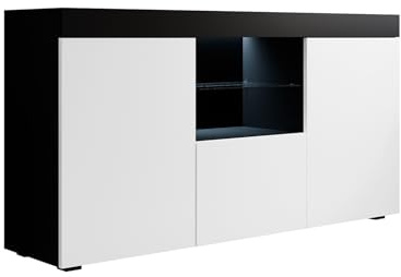 MB Muebles Bonitos, Buffet Natolia pour Salon et Salle à Manger avec Lumière LED, Meuble en Mélamine Mate, Couleur Noir et Blanc, 150x83x40 cm