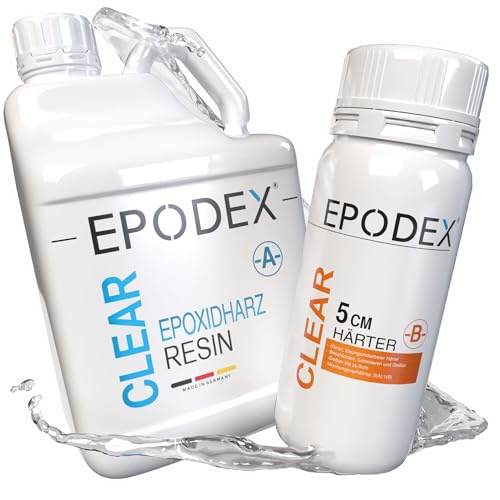 EPODEX Resina Epossidica ECO+, resina per colate fino a 5cm, Kit colata con o senza pigmenti, Per river table, lampade, progetti ad alto spessore e altro - CLEAR - Transparent, 1,5kg