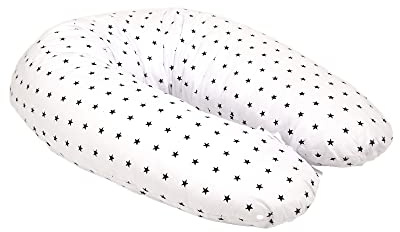 ENRIS Stillkissen Sterne - 190x76 cm I Großes Lagerungskissen Baby, Allergikerfreundliches Schwangerschaftskissen zum Stillen, Seitenschläferkissen mit Bezug aus Baumwolle, Oeko-TEX Stillhörnchen