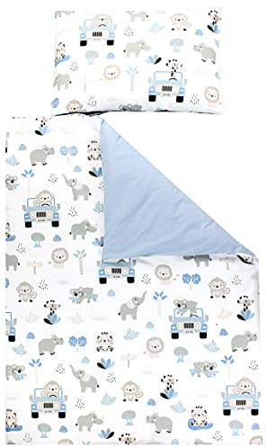 TupTam Kinder Bettwäsche Gemustert 2-Teilig Wendebettwäsche, Farbe: Zoo Blau, Größe: 135x100 cm