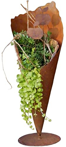 Rostikal Edelrost Pflanztüte 40 cm – wetterfestes Metall Gartendeko zum beflanzen für Garten, Balkon & Außenbereich – Rost Pflanzgefäß auf Bodenplatte