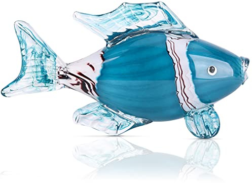 LCCCK Große Glasfischstatue, mundgeblasenes Glas, Meeresleben-Figuren, Küstendekoration für Zuhause, Tropische Fische, Sammlerstück, Couchtisch, Regal, Büro, Badezimmer, Dekoration, nautische Kunst