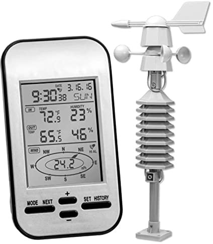 ATAAY Stazione meteorologica LCD, anemometro Wireless Professionale 5 in 1, con velocità e direzione del Vento, Temperatura delle precipitazioni, umidità
