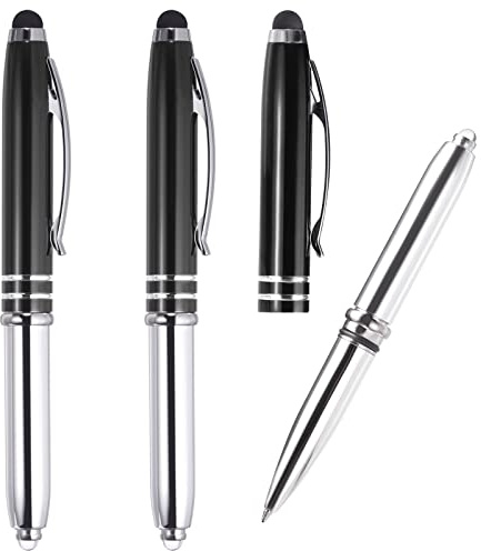 PATIKIL Ballpoint Pen with Stylus Tip and LED Flashlight, 3 Pack 3 in 1 Metal Pen Black Ink 1.0mm Medium Point Stylus Pen for Touch Screens, Black