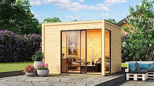 Chillroi® Karibu Gartenhaus Geräteschuppen Gartenschuppen Holzhütte Verschiedene Ausführungen (Frisco naturbelassen 38mm)