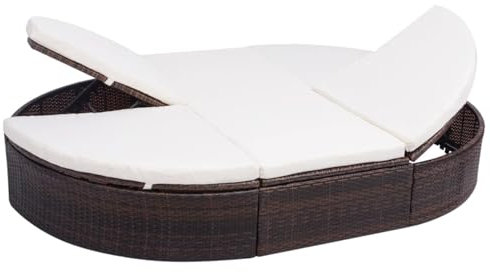 ZEYUAN Outdoor-Lounge-Bett mit Polster, Sonnenliege, Gartenliege, Outdoor Sofa, Balkon Liegesofa, Balkon Möbel, Balkonsofa, Liegewiese Outdoor, Poly Rattan Braun
