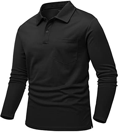 donhobo Herren Polohemd Langarm Poloshirt Männer T-Shirt Gym Fitness Leicht Atmungsaktiv Outdoor Sport Golf Shirts Freizetshirt Arbeitshirt, Schwarz, XL