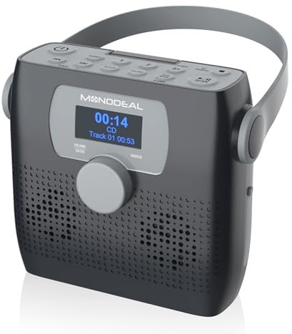 MONODEAL CD Player Portable,Bluetooth Boombox CD Player with Speakers,Portable FM Radio for Camping& Travel Light Gray